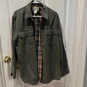 L.L. Bean Khaki Green Cotton Denim Flannel Lined Jacket. Medium nwot